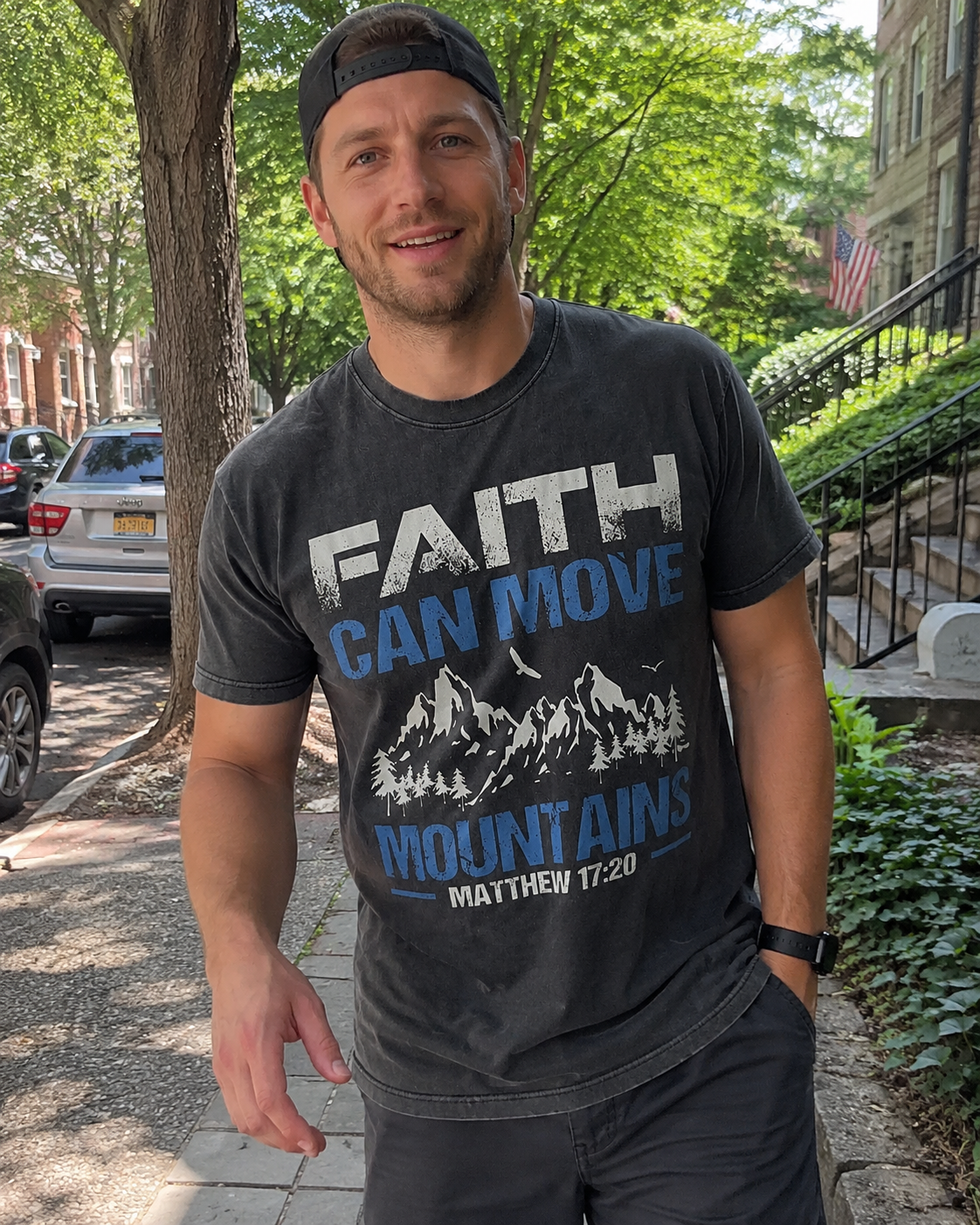 Kunde trägt Let Faith Lead