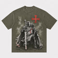 Dark Medieval Kneeling Templar Knight in Armor with Red Cross Christian T-Shirt - product image 4