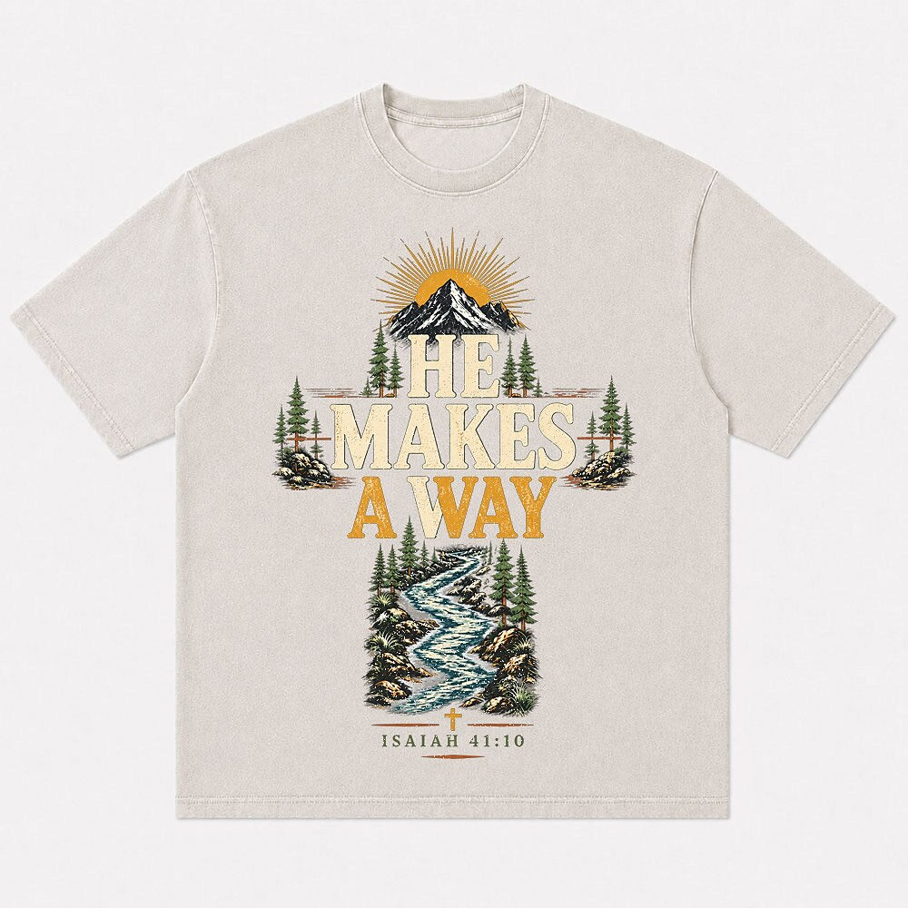 He Makes a Way mountain and river graphic cotton T-shirt, product view 5