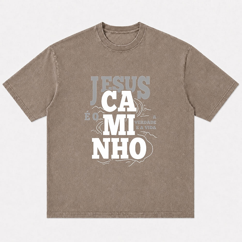 Jesus O Caminho Portuguese washed cotton T-shirt, product view 4