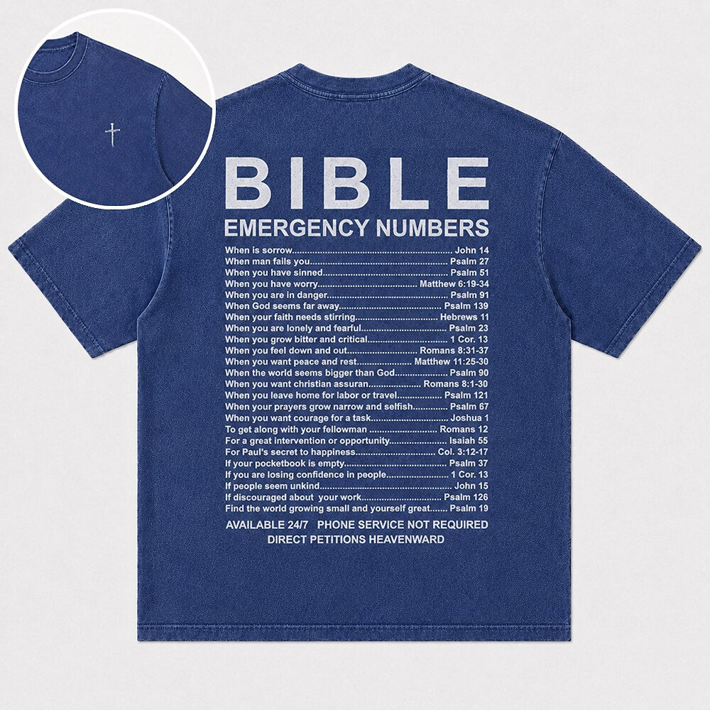 Bible Emergency Numbers Scripture Reference List Christian Faith Humor Vintage Christian T-Shirt - product image 1