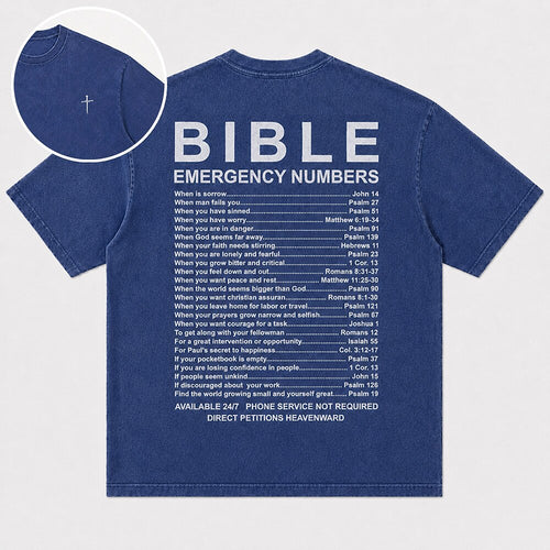 Bible Emergency Numbers Scripture Reference List Christian Faith Humor Vintage Christian T-Shirt - product image 1