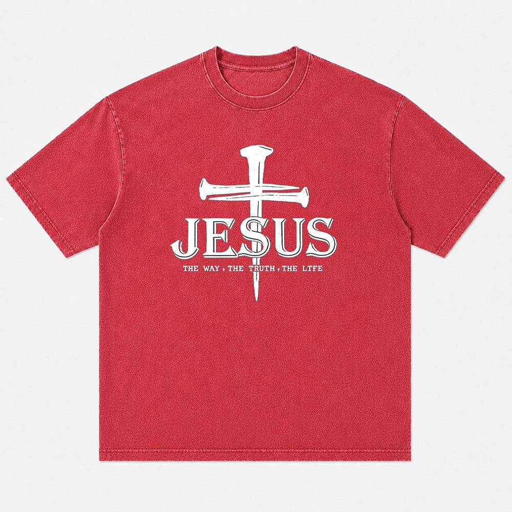 Faith Jesus The Way The Truth The Life Quote with Cross Nails Christian T-Shirt - product image 7