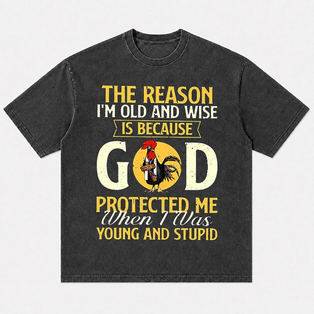 God Protected Me When I Was Young And Stupid Rooster Holding Cross Christian Faith Self Deprecating Humor Christian T-Shirt - product image 1