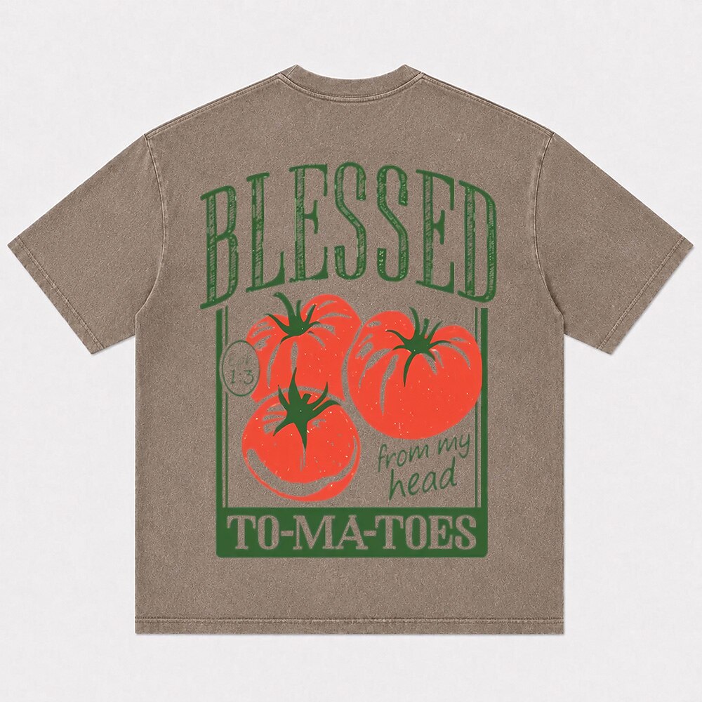 Blessed tomato graphic with Ephesians 1:3 cotton T-shirt, product view 6