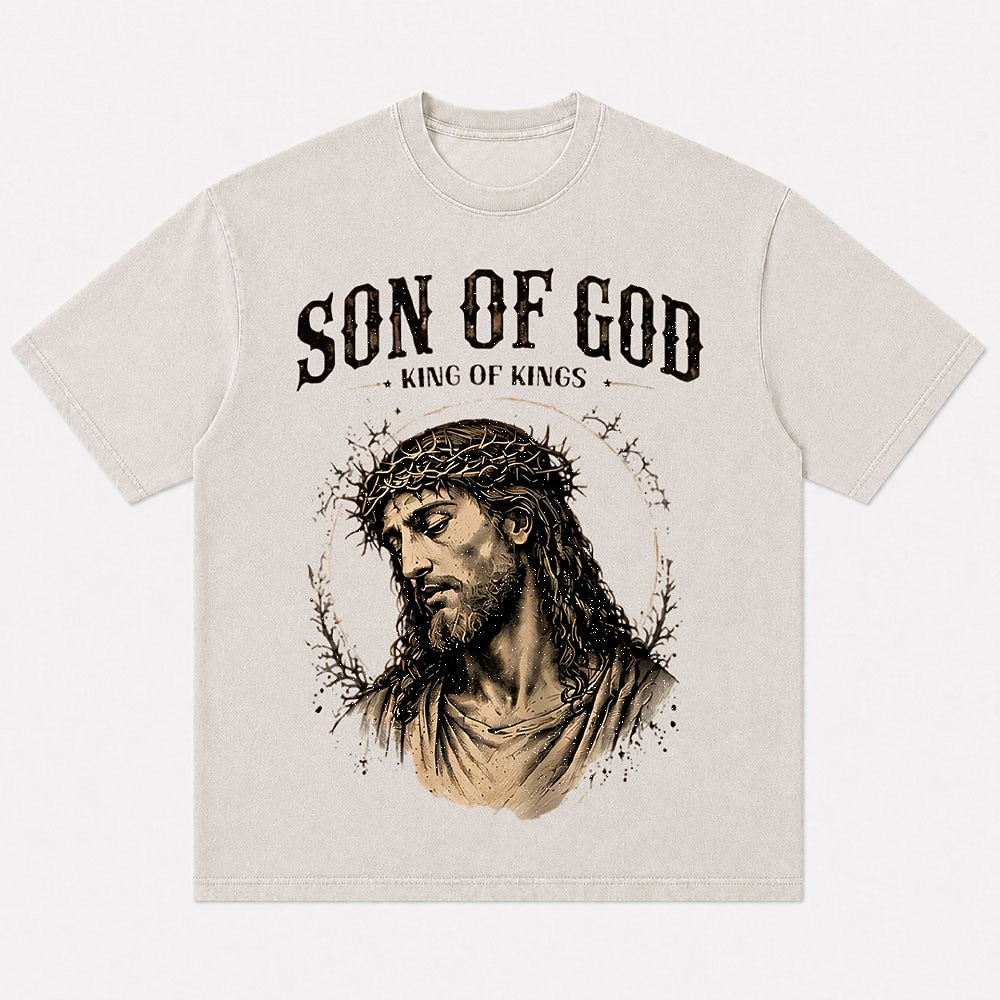 Jesus portrait with Son of God lettering cotton T-shirt, product view 1