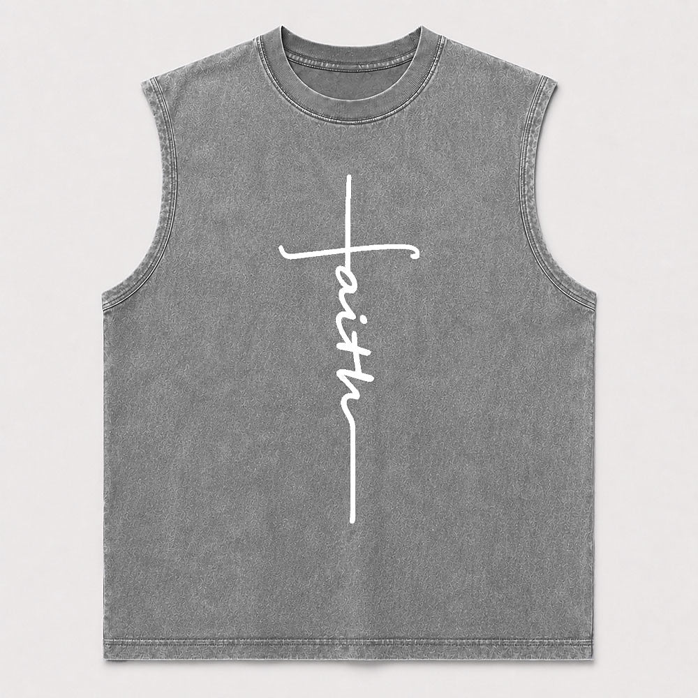 Faith Written As A Cross Minimalist Script Lettering Christian Tank Top - product image 1
