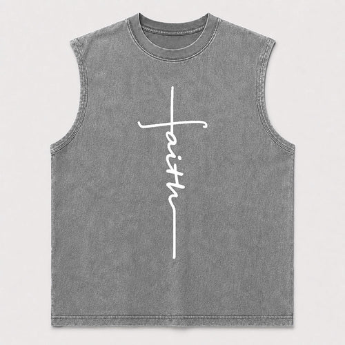 Faith Written As A Cross Minimalist Script Lettering Christian Tank Top - product image 1