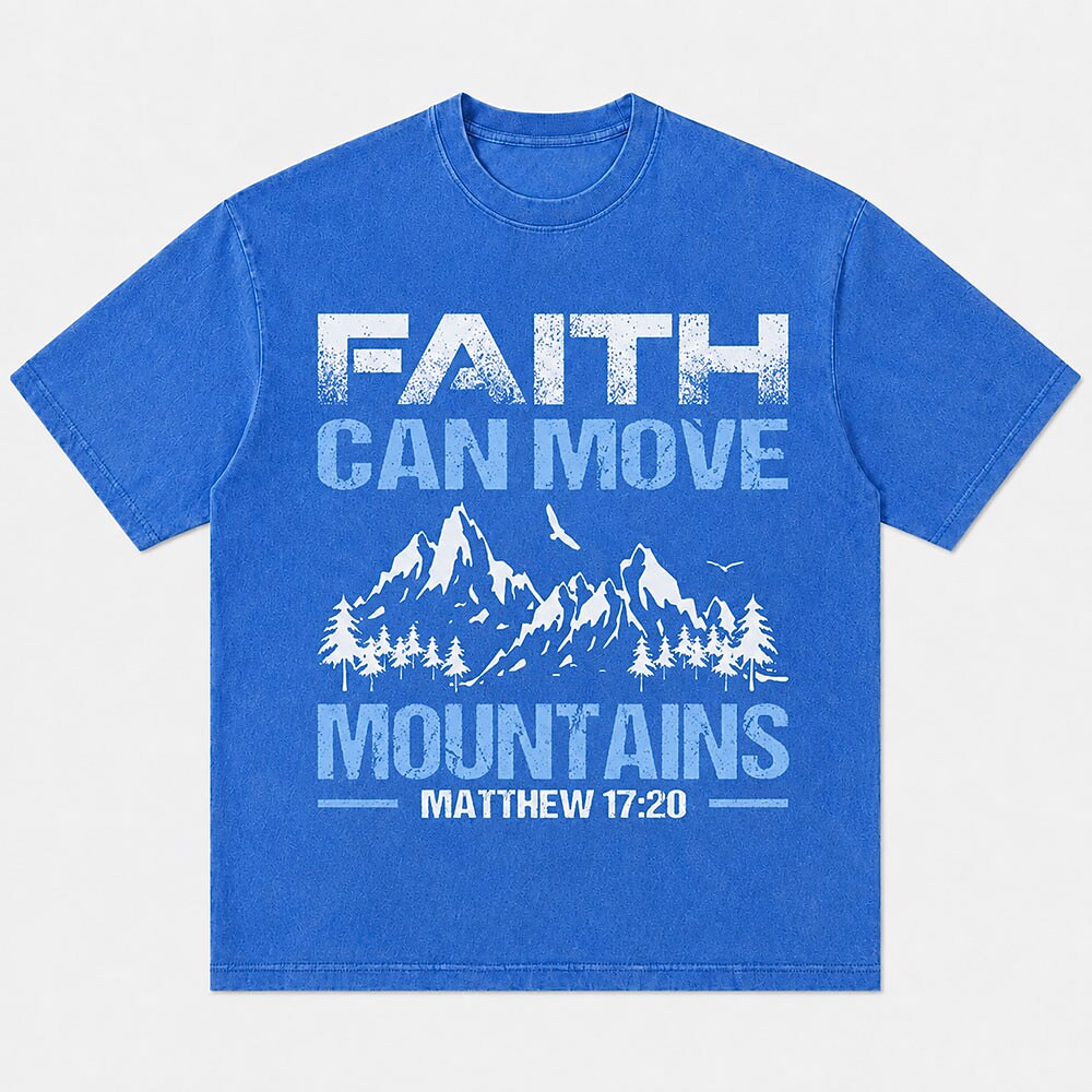 Faith Can Move Mountains Matthew Bible Verse with Pine Trees Christian T-Shirt - product image 1