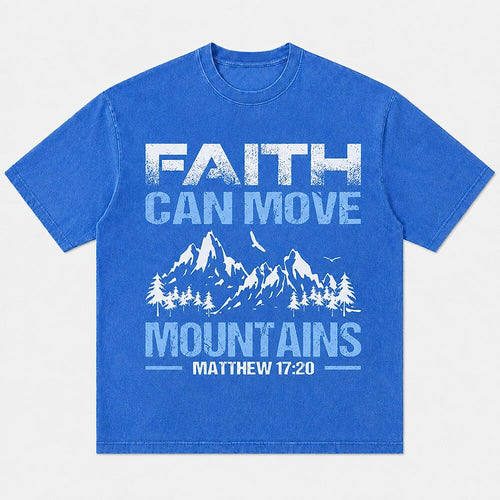 Faith Can Move Mountains Matthew Bible Verse with Pine Trees Christian T-Shirt - product image 1