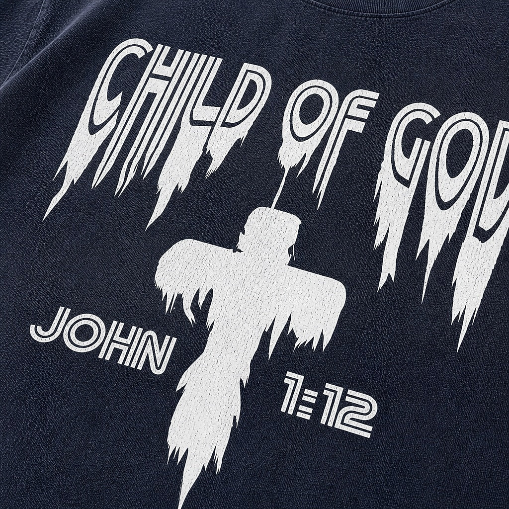 Child of God John 1:12 washed cotton T-shirt, print detail view 6