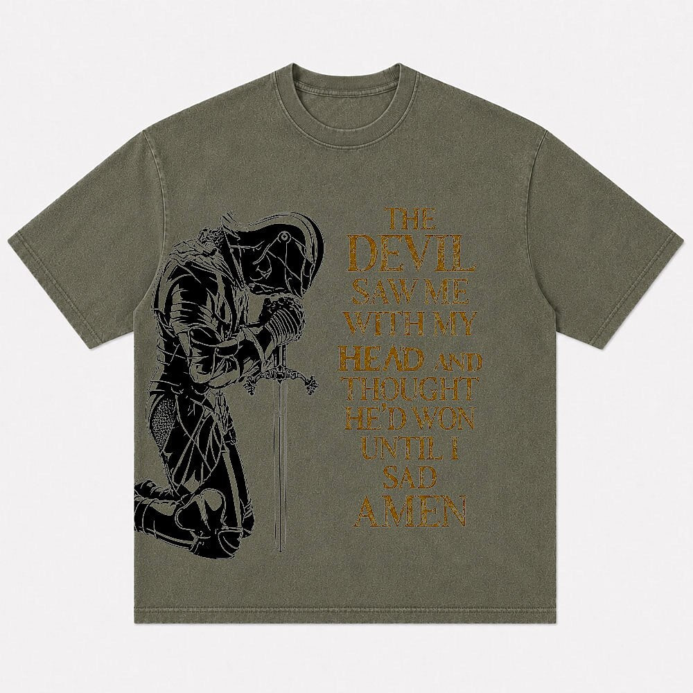 The Devil Saw Me With My Head and Thought He'd Won Until I Said Amen men's Christian graphic T-shirt view 5