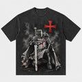 Dark Medieval Kneeling Templar Knight in Armor with Red Cross Christian T-Shirt - product image 1