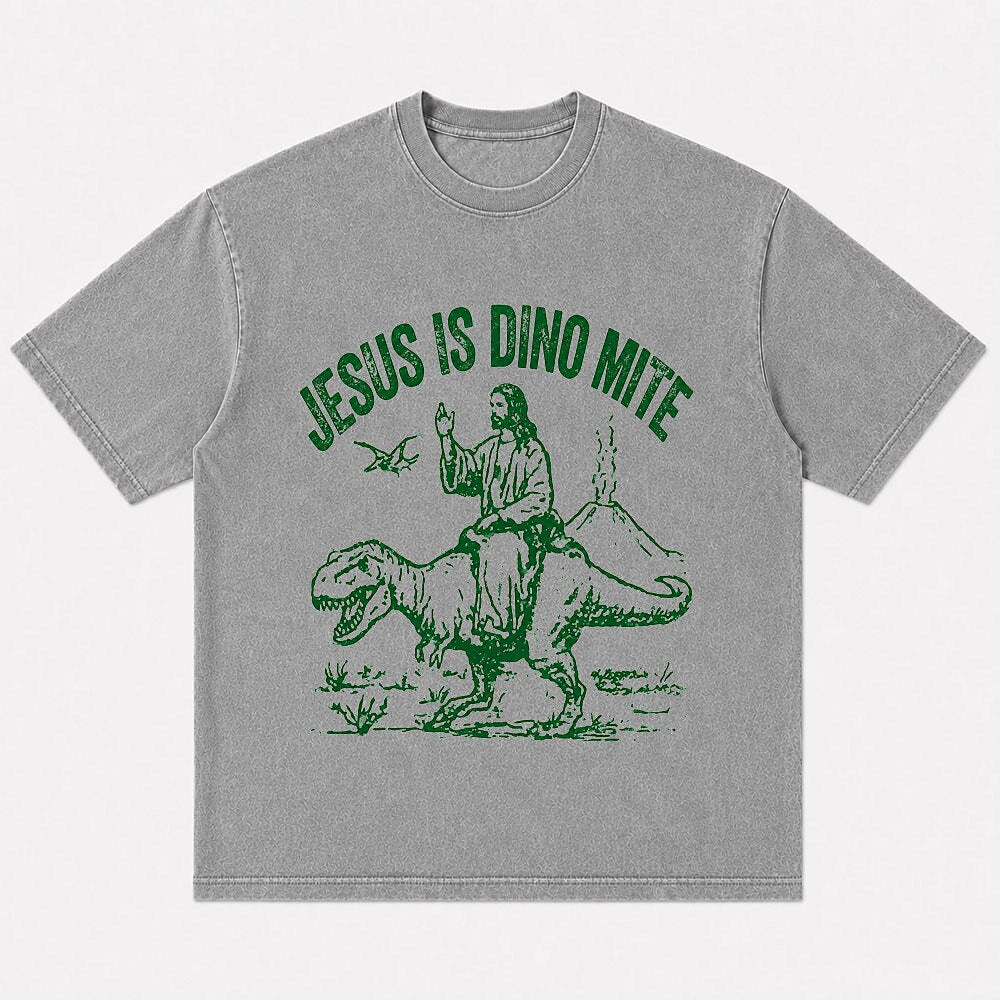 Jesus Is Dino-Mite dinosaur Christian graphic T-shirt