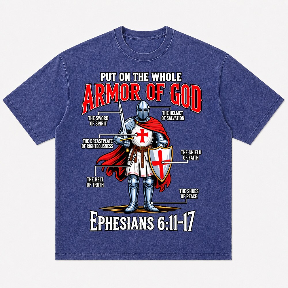 Armor of God knight with Ephesians 6:11-17 cotton T-shirt, product view 6