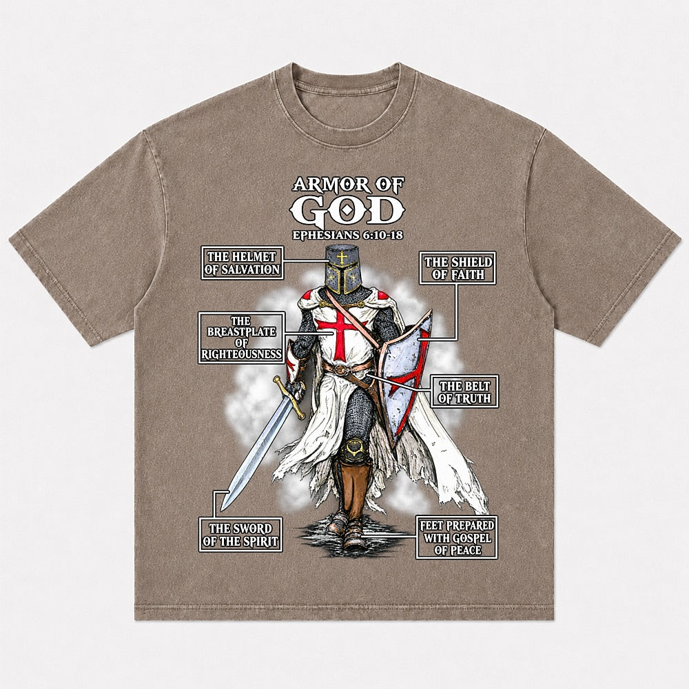 Armor of God Knight Ephesians 6:10-18 washed cotton T-shirt, product view 3