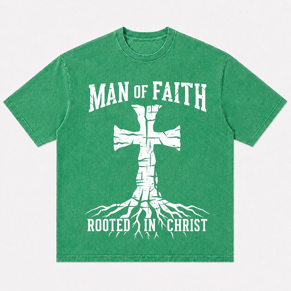Man of Faith rooted cross in Christ Christian T-shirt