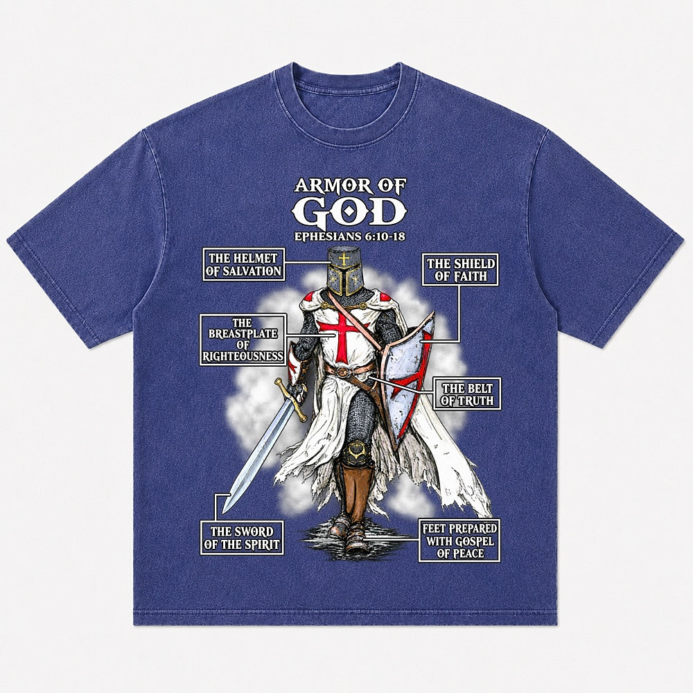 Armor of God Knight Ephesians 6:10-18 washed cotton T-shirt, product view 7