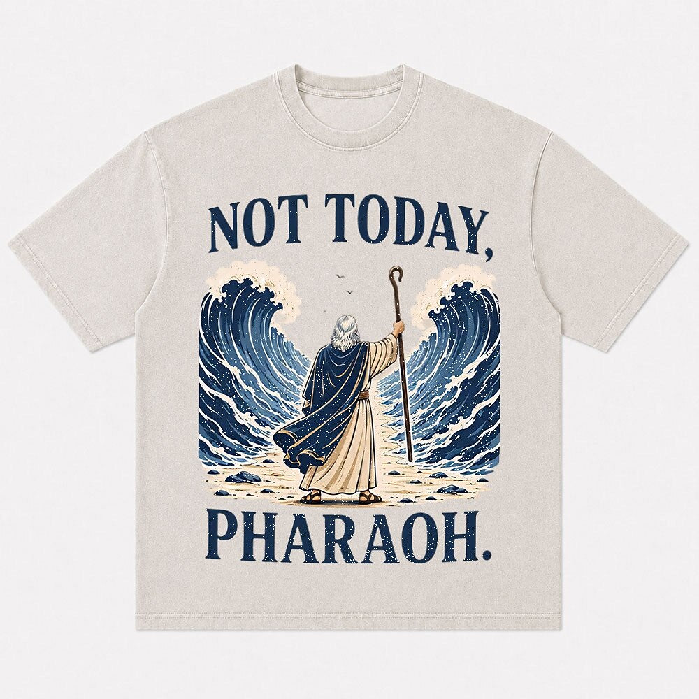 Moses parting the sea and Not Today Pharaoh lettering cotton T-shirt, product view 5