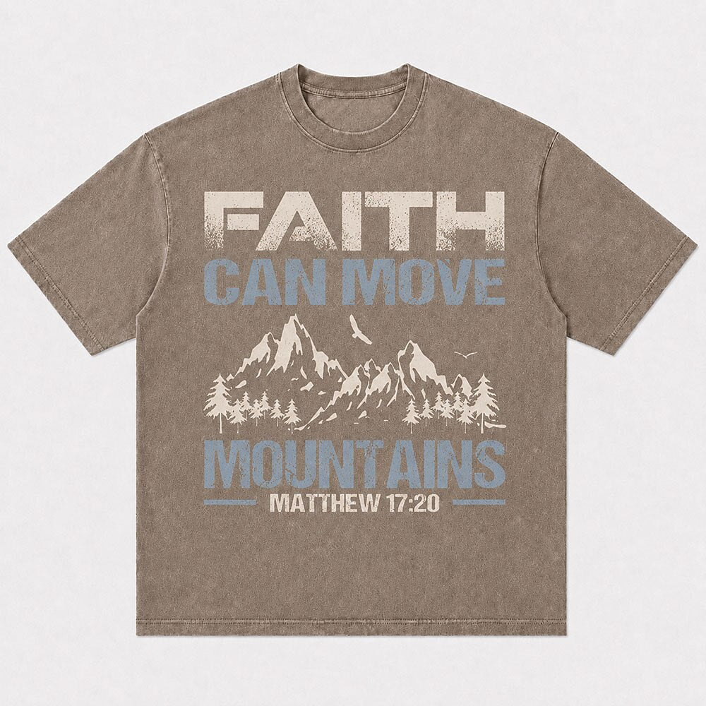 Faith Can Move Mountains Matthew Bible Verse with Pine Trees Christian T-Shirt - product image 7