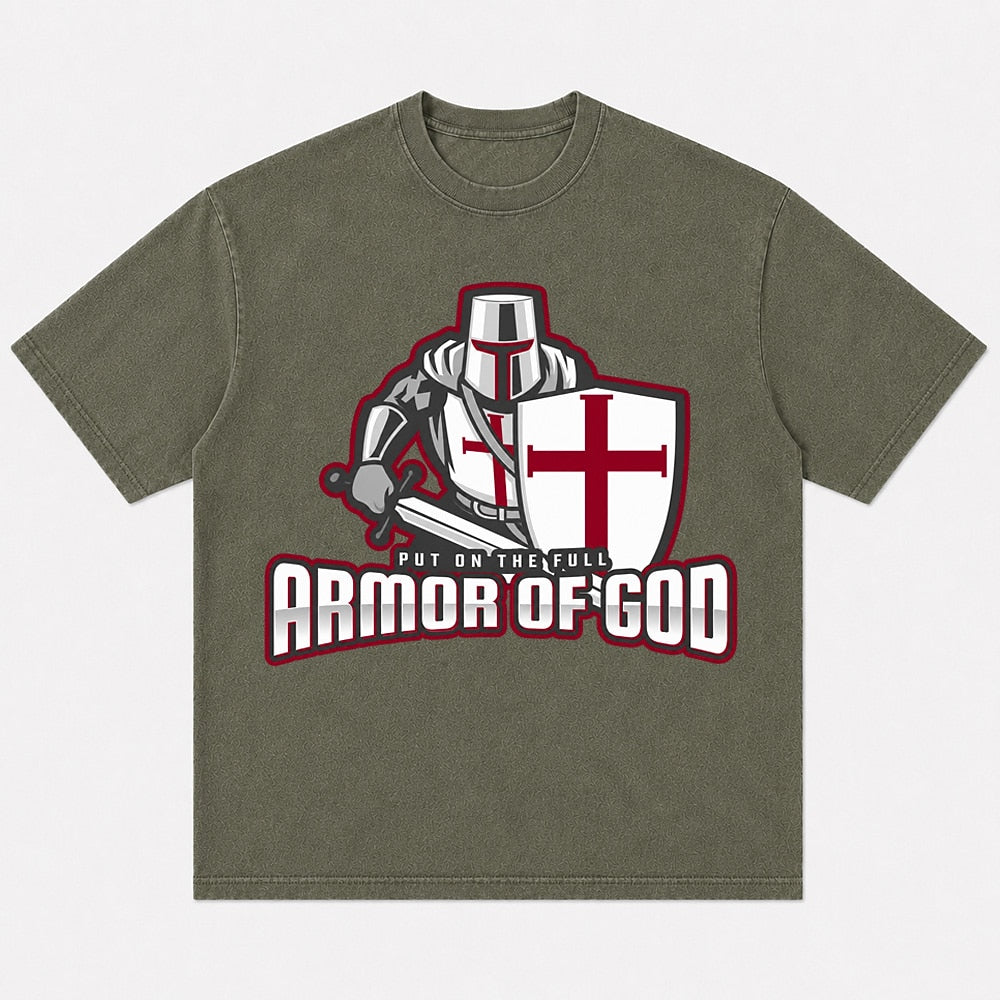 Put On the Full Armor of God Knight washed cotton T-shirt, product view 7