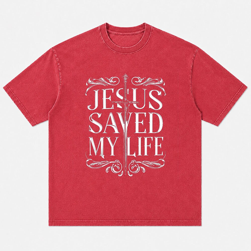 Jesus Saved My Life men's Christian graphic T-shirt view 5