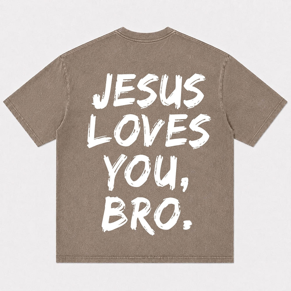 Jesus Loves You Bro washed cotton T-shirt, product view 5