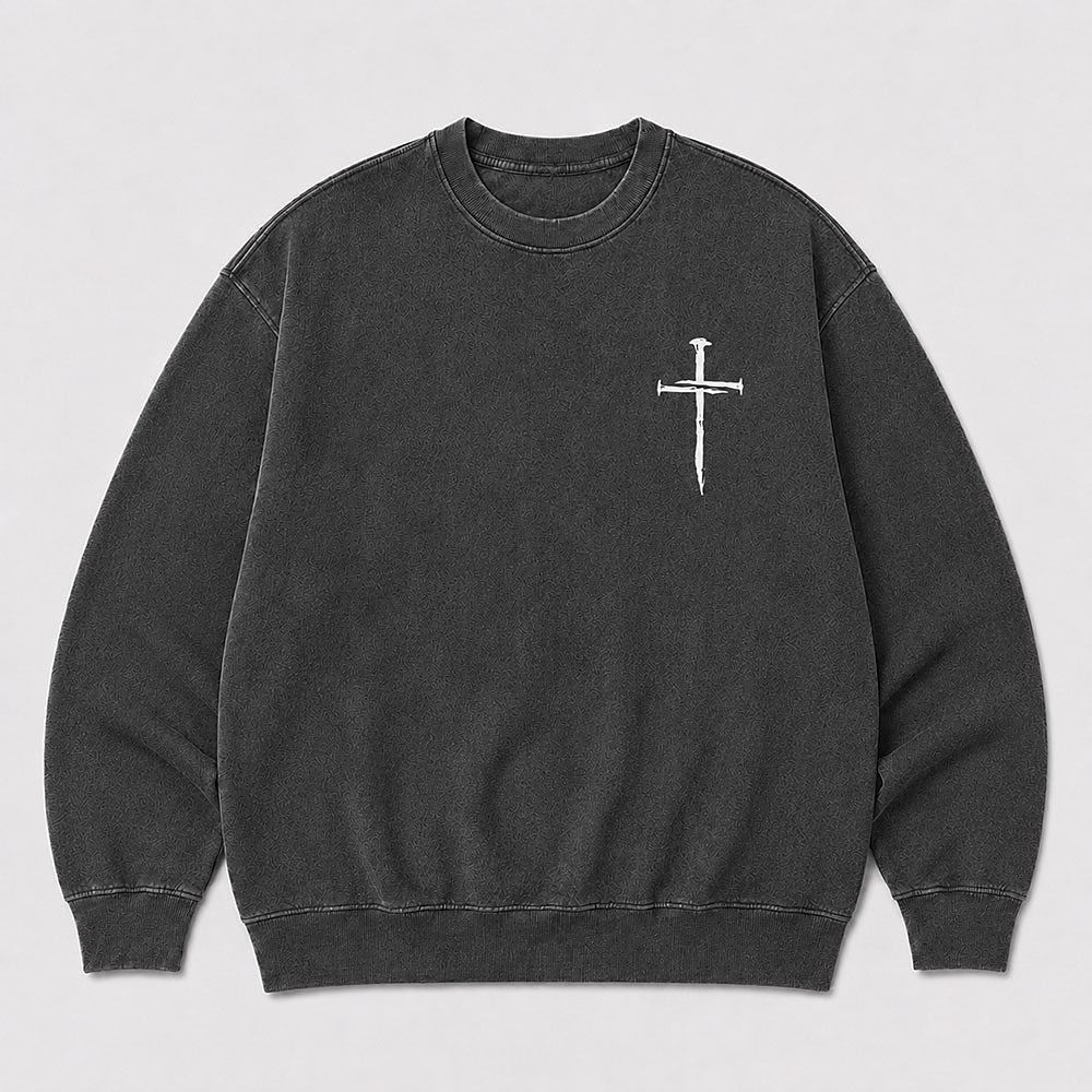 Nail cross Christian graphic on Purple washed sweatshirt