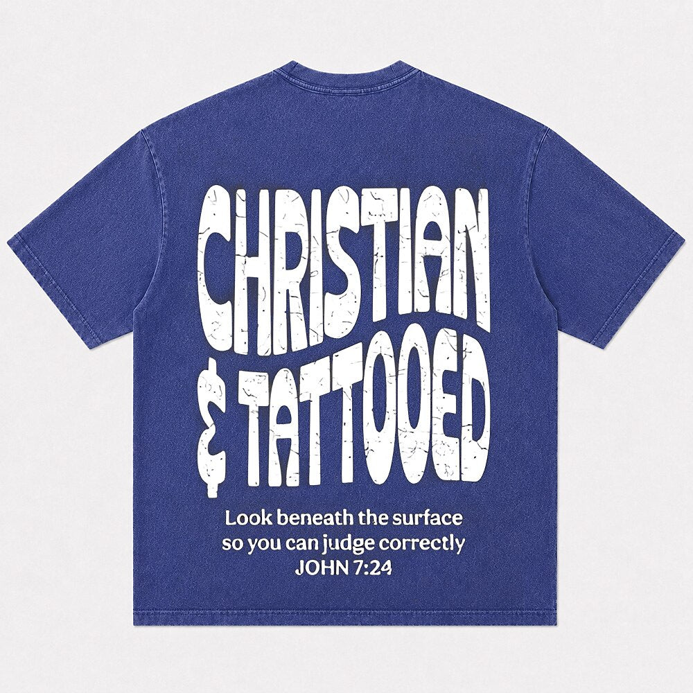 Christian and Tattooed John 7:24 typography cotton T-shirt, product view 4