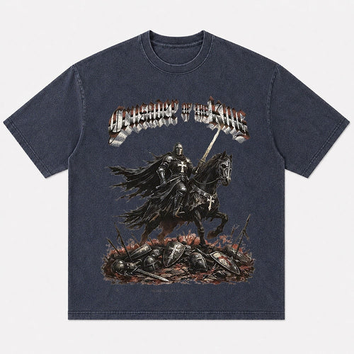 Crusader knight on horseback graphic cotton T-shirt, product view 1