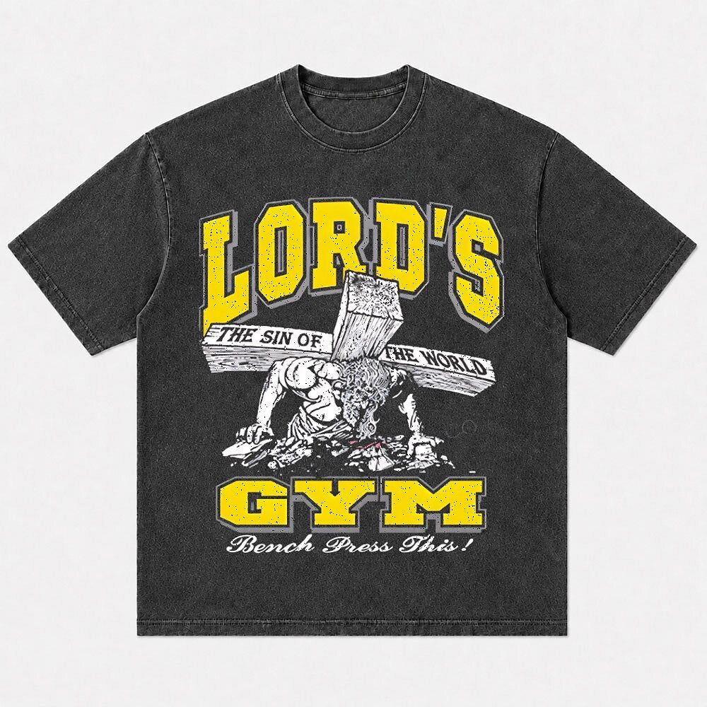 Lords Gym cross-bearing figure graphic cotton T-shirt, product view 6