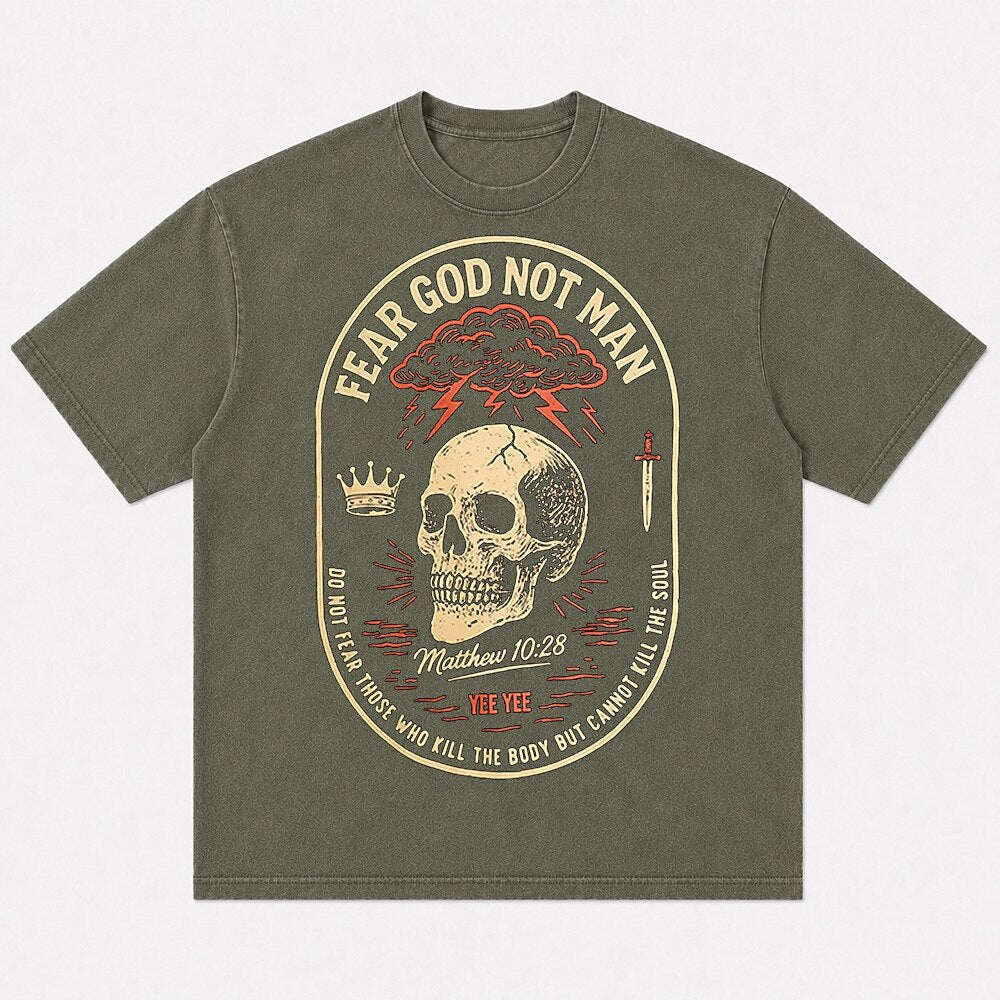 Fear God Not Man skull crown and sword graphic cotton T-shirt, product view 4