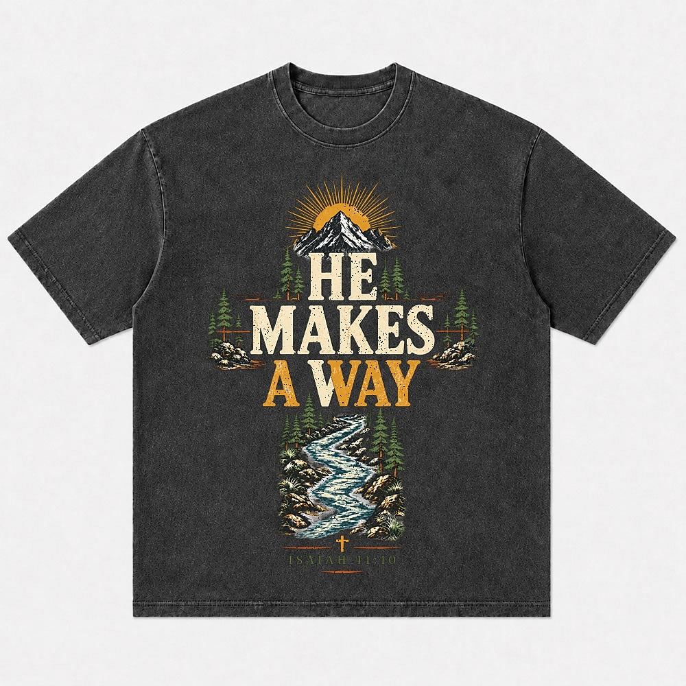 He Makes a Way mountain and river graphic cotton T-shirt, product view 1