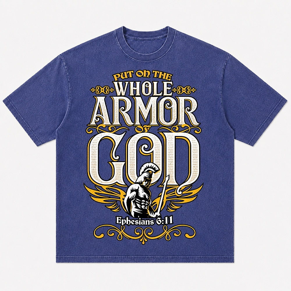 Whole Armor of God Warrior Ephesians 6:11 washed cotton T-shirt, product view 1