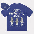 Three fish with Matthew 4:19 lettering cotton T-shirt, product view 1