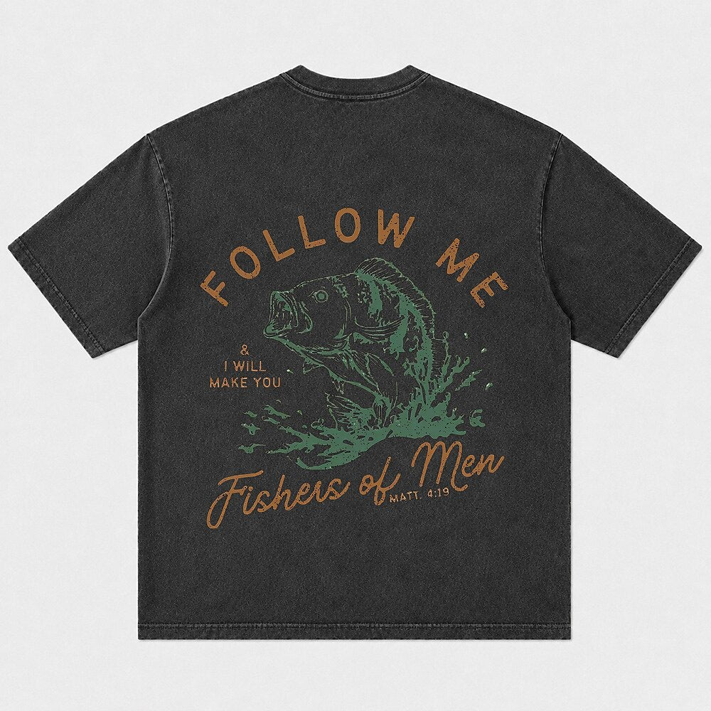 Leaping bass and Fishers of Men lettering cotton T-shirt, product view 7