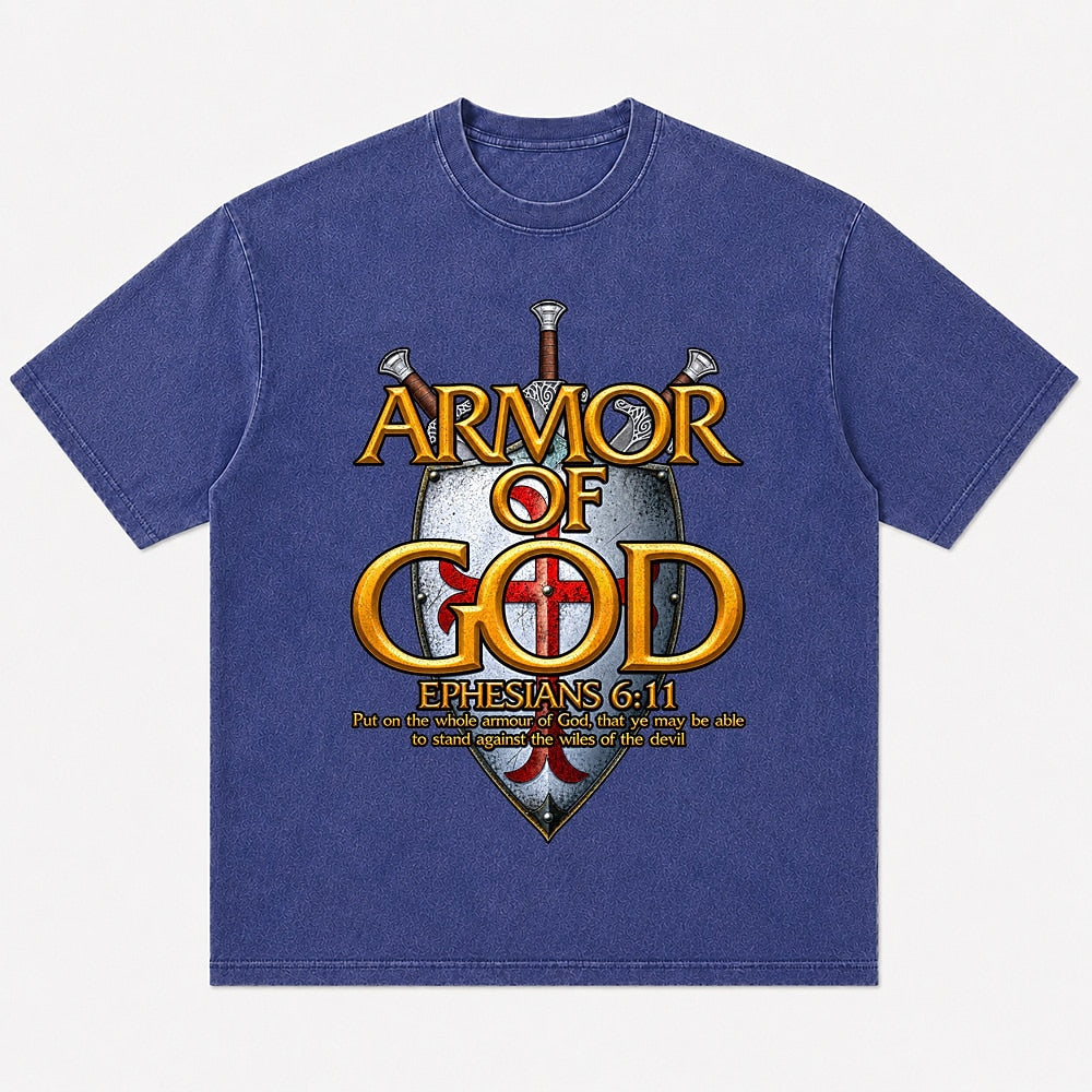 Armor of God Shield Ephesians 6:11 washed cotton T-shirt, product view 7