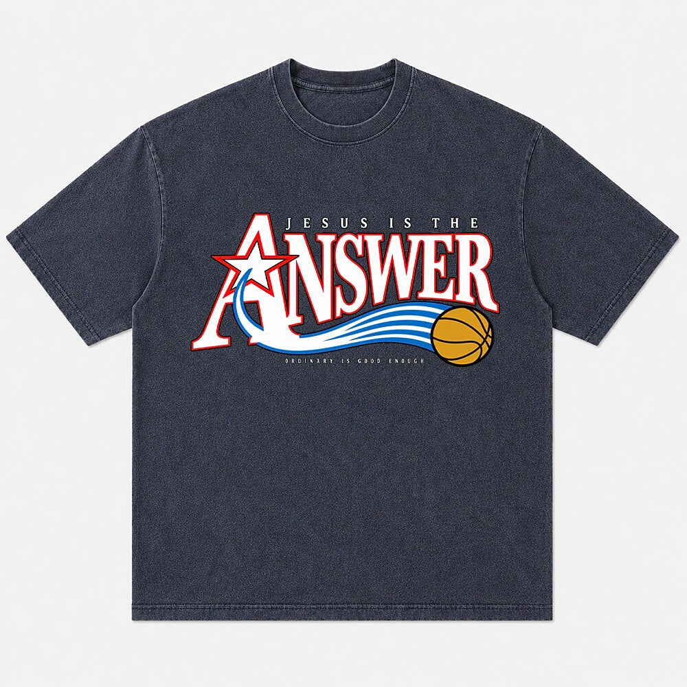 Jesus Is the Answer basketball graphic cotton T-shirt, product view 6