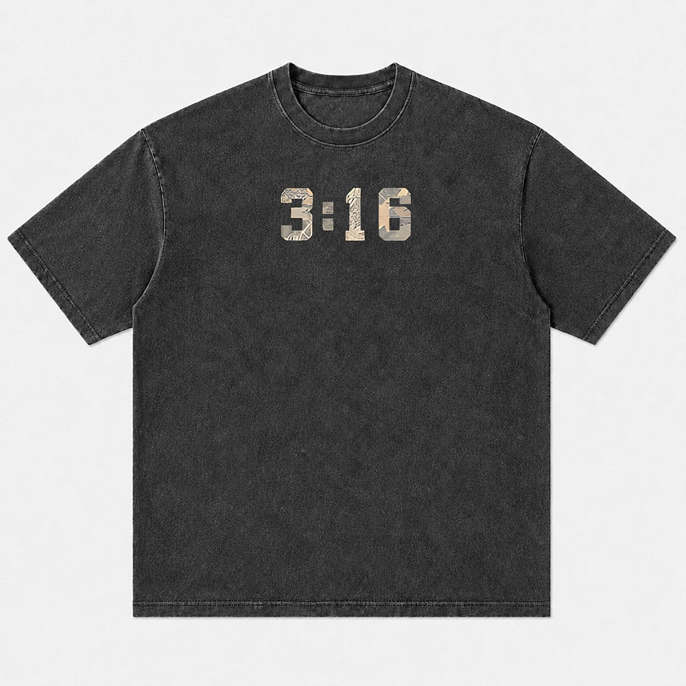 John 3:16 Camouflage Scripture cotton T-shirt, additional product detail view