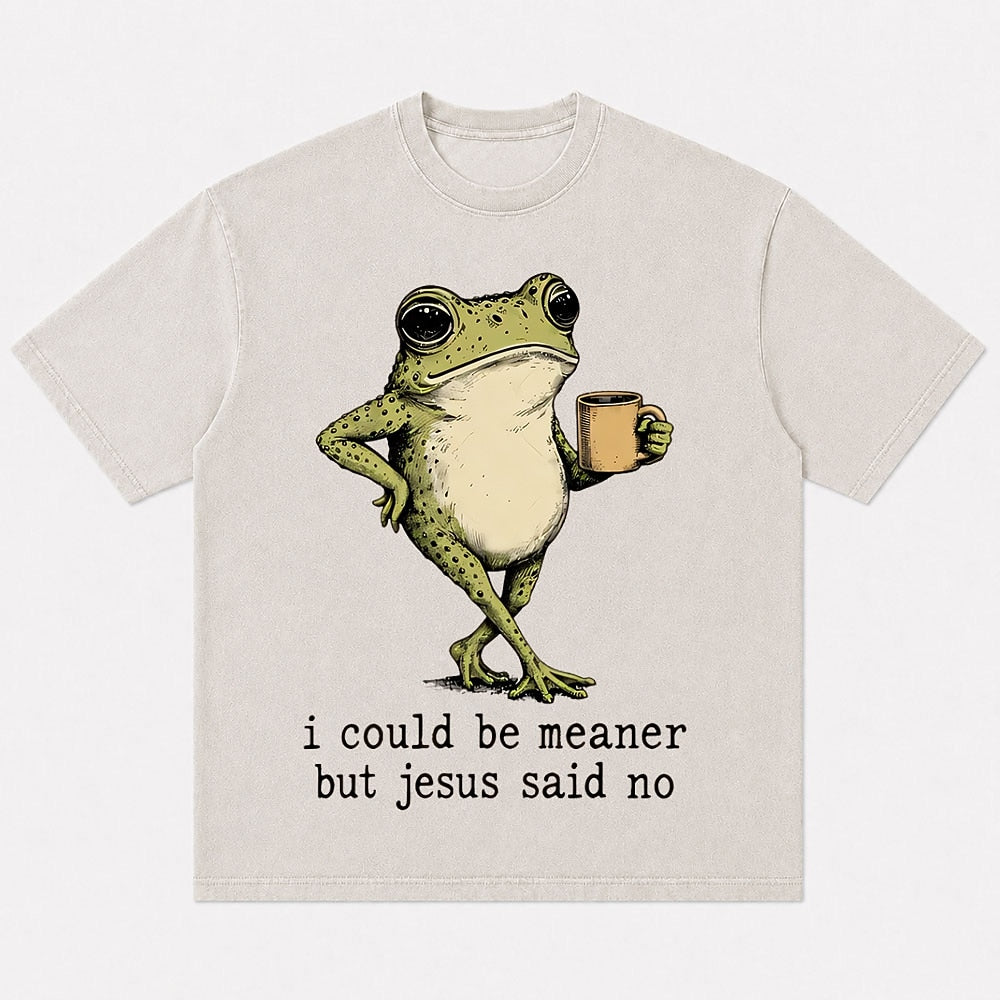 Coffee frog with I could be meaner but Jesus said no cotton T-shirt, product view 1