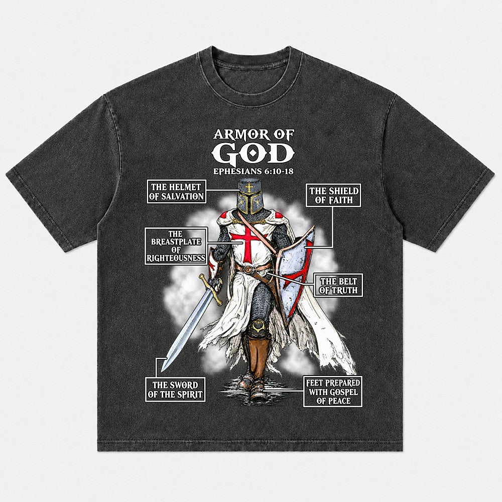 Armor of God Knight Ephesians 6:10-18 washed cotton T-shirt, product view 5