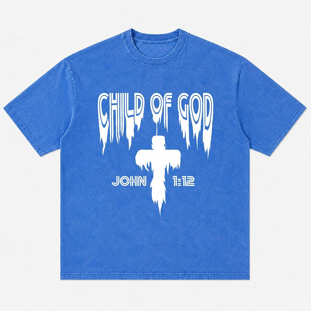Child of God John 1:12 washed cotton T-shirt, product view 3