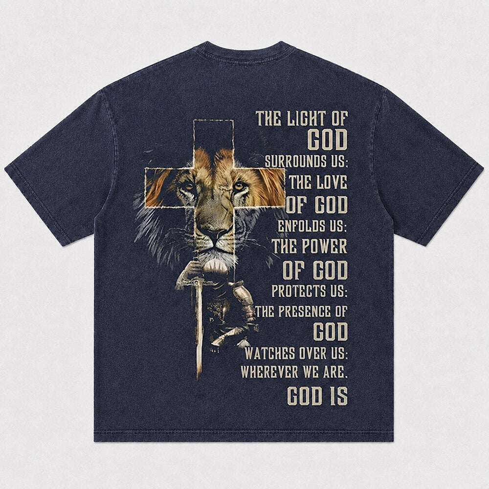 The Light of God Surrounds Us Lion Cross Knight Christian T-Shirt - product image 3
