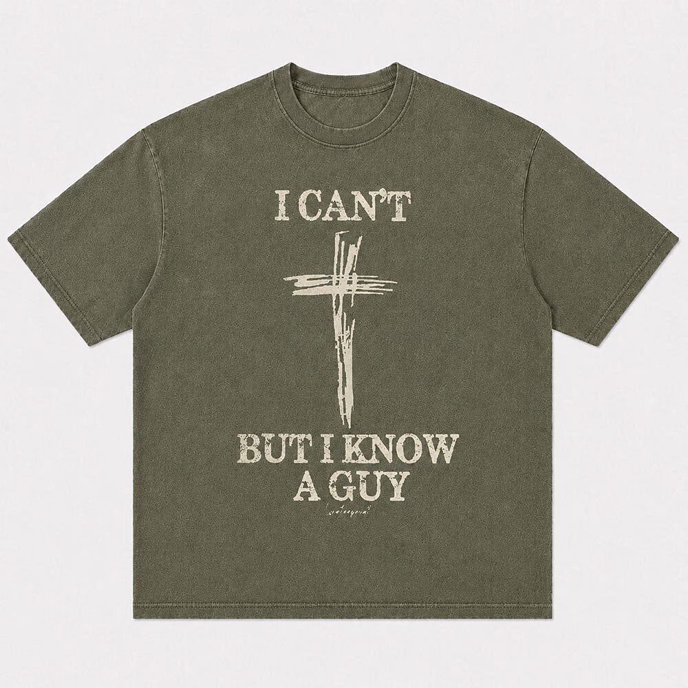 I Can't But I Know A Guy Quote with Brushstroke Cross Christian T-Shirt - product image 6