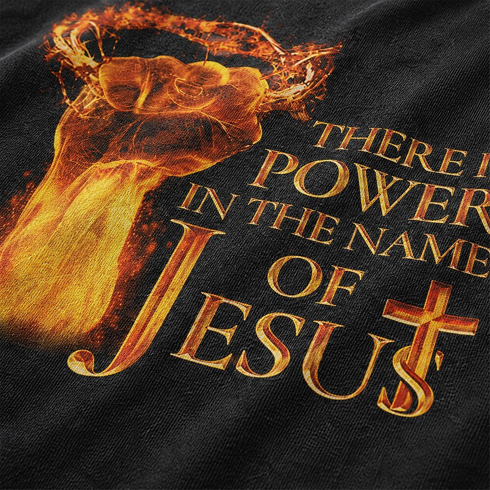 There Is Power in the Name of Jesus Fire Fist Crown of Thorns Christian T-Shirt - product image 2