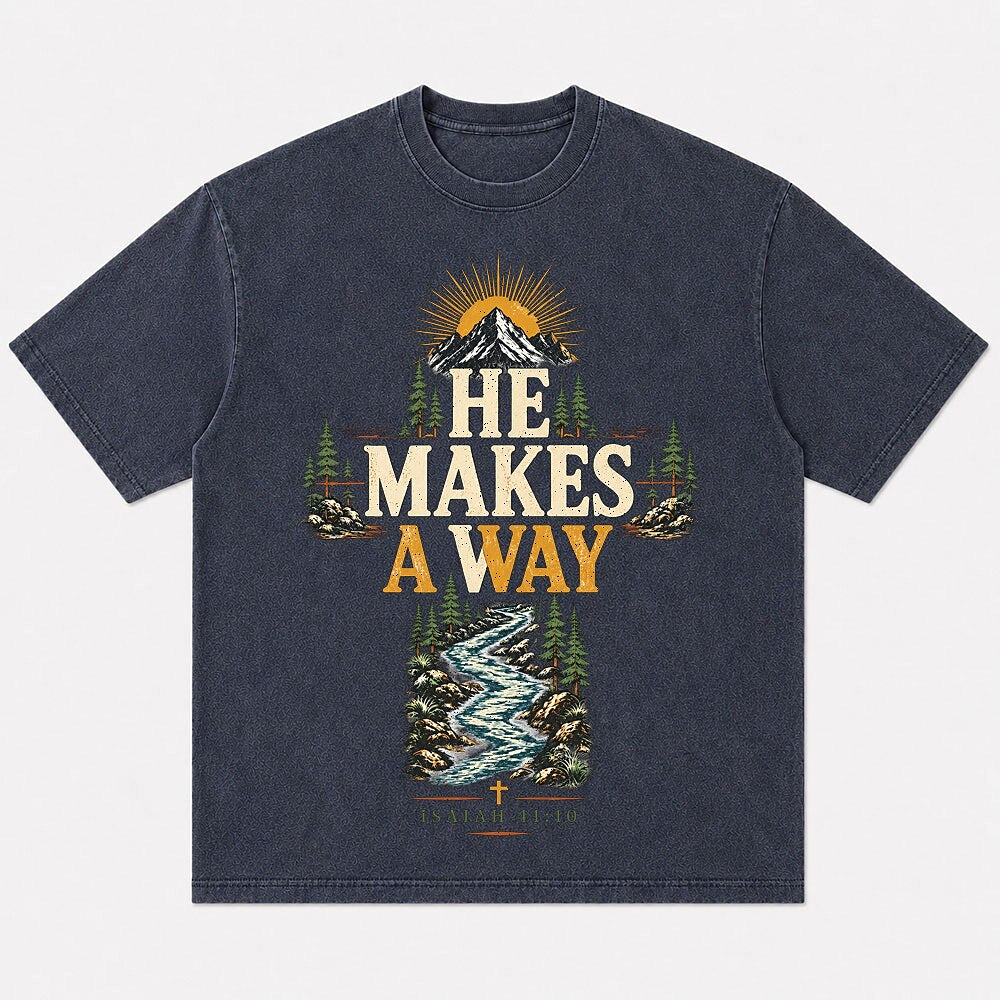 He Makes a Way mountain and river graphic cotton T-shirt, product view 4