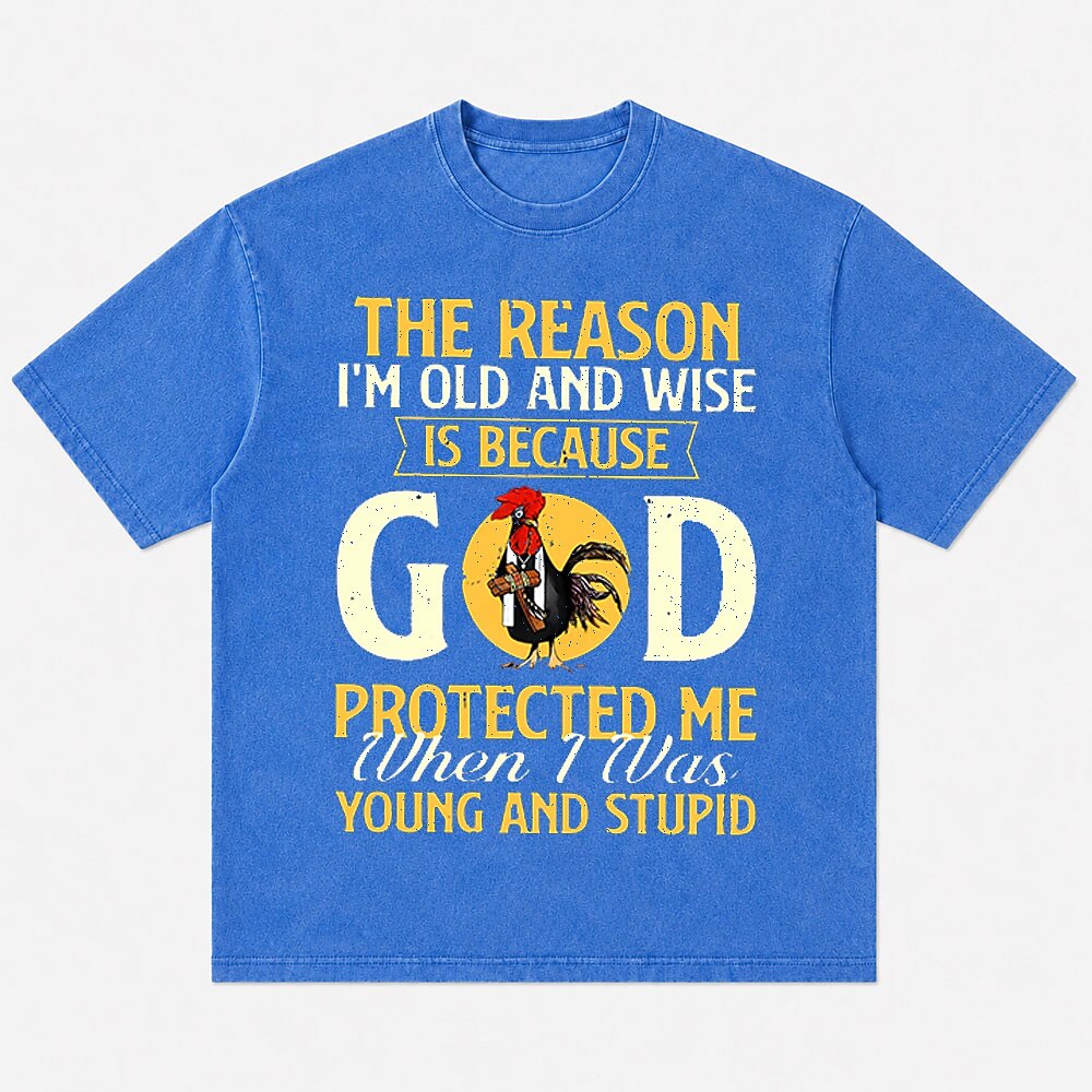 God Protected Me When I Was Young And Stupid Rooster Holding Cross Christian Faith Self Deprecating Humor Christian T-Shirt - product image 5