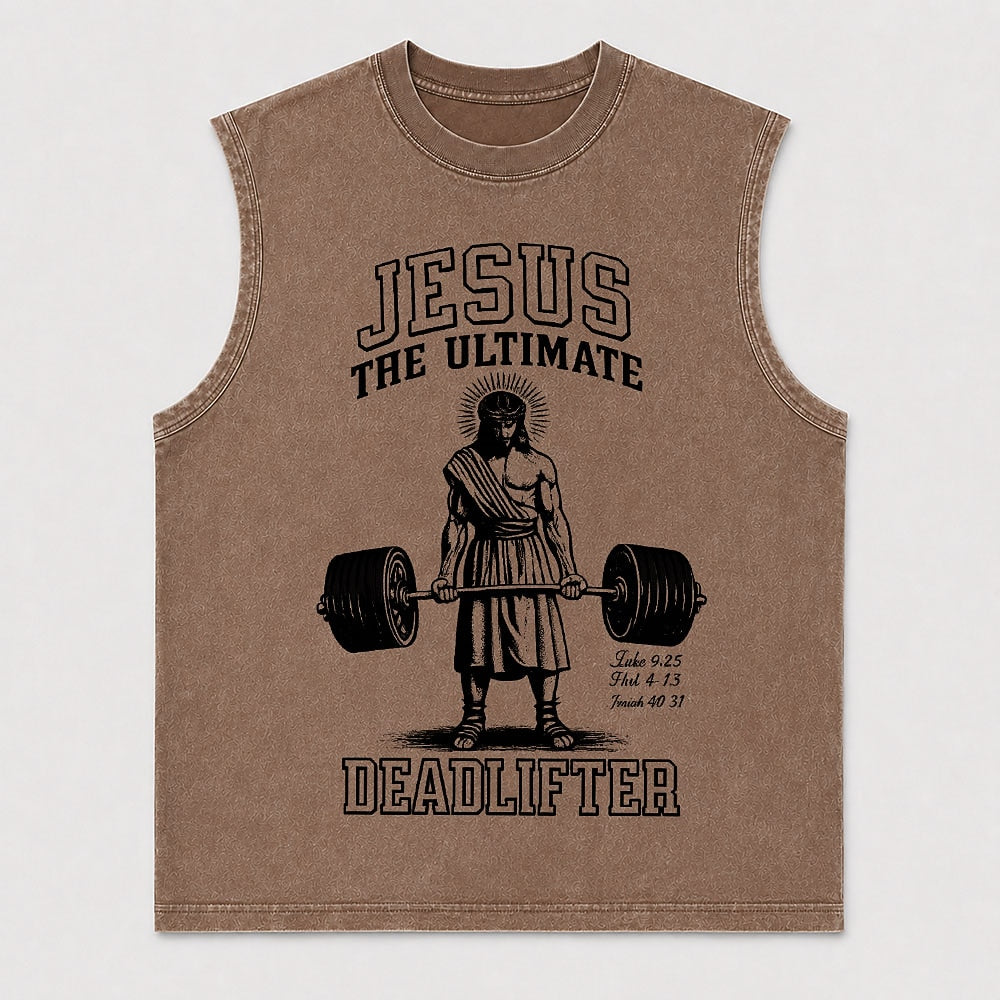 Jesus The Ultimate Deadlifter Barbell Weightlifting Bible Verse Christian Gym Faith Christian Tank Top - product image 4