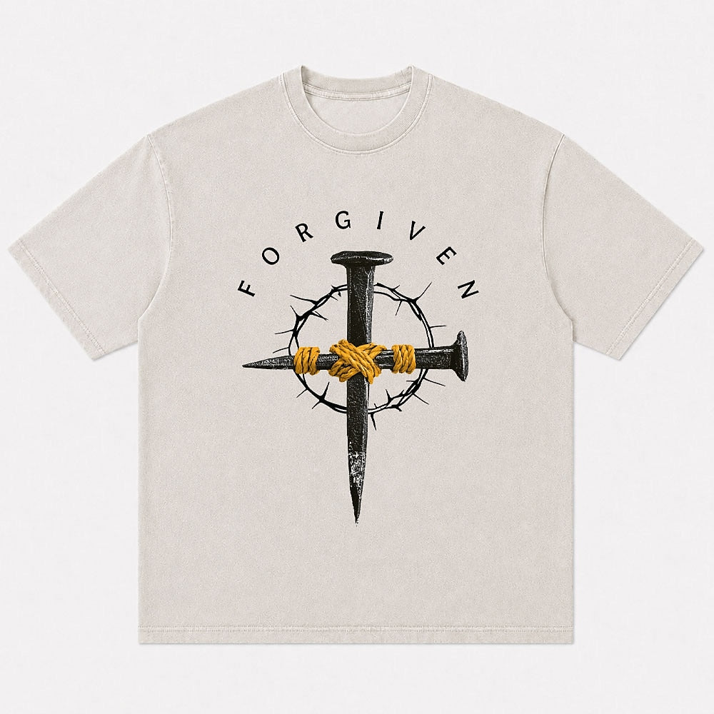 Forgiven nail cross and crown of thorns cotton T-shirt, product view 1
