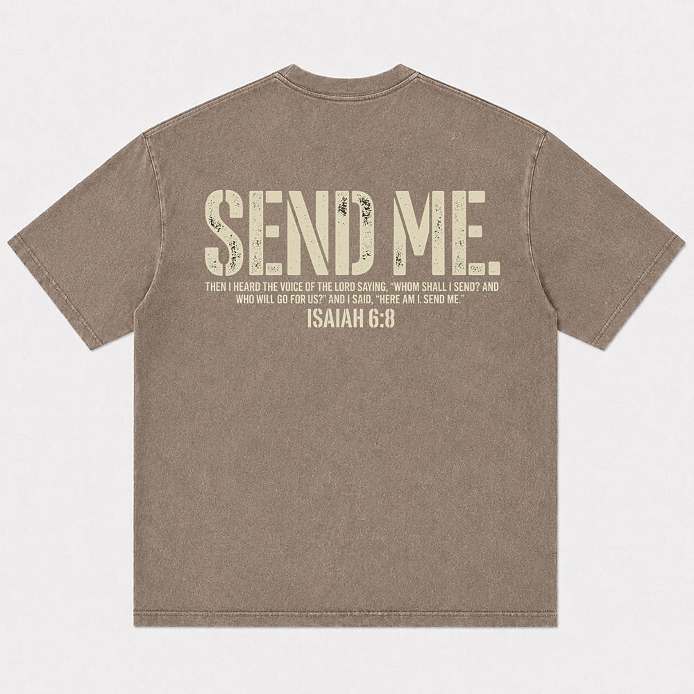 Send Me Isaiah 6:8 washed cotton T-shirt, product view 5